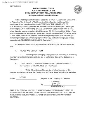 Fillable Online APPENDIX B NOTICE TO EMPLOYEES POSTED BY ORDER Fax