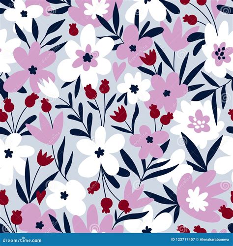 Trendy Seamless Floral Ditsy Pattern Fabric Design With Simple Flowers