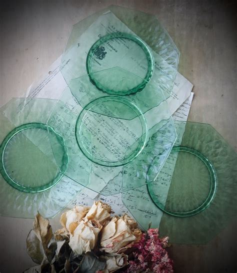 Vintage Green Depression Glass Plates Set of Four Luncheon Dessert ...