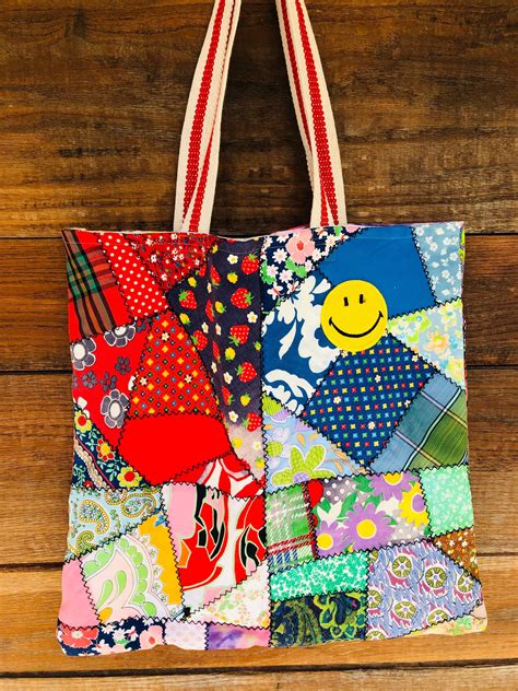 Smiley Face Patch Vintage Patchwork Bag 70s Chic Beach Bag Oversized Tote 70s Bag Artofit