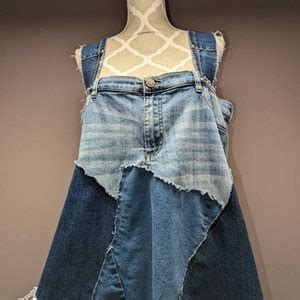 Upcycled Denim Patchwork Dress Large Etsy