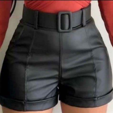 Shorts Couro Fake Cinto Fivela Gringo Luxo Shopee Brasil