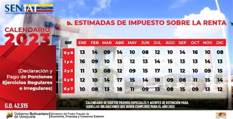 SENIAT on Twitter: "Calendario de Estimados de Impuesto Sobre la Renta ...