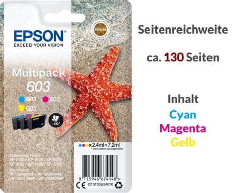 Epson 603 Multipack Original Tintenpatrone 3er Pack Gelb Cyan Magenta