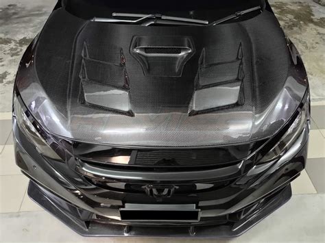 Carbon Fiber Hood V Shape Type R Vented Style For Th Gen Civic