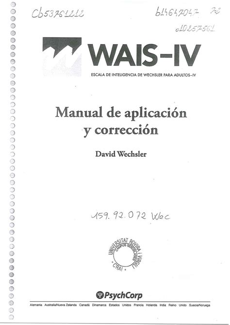 Wais Iv Manual De Aplicacion Y Correccion Compress Introduccion A La