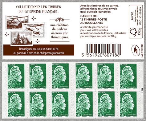 Phil Ouest Timbre de 2020 Carnet de 12 timbres autoadhésifs pour