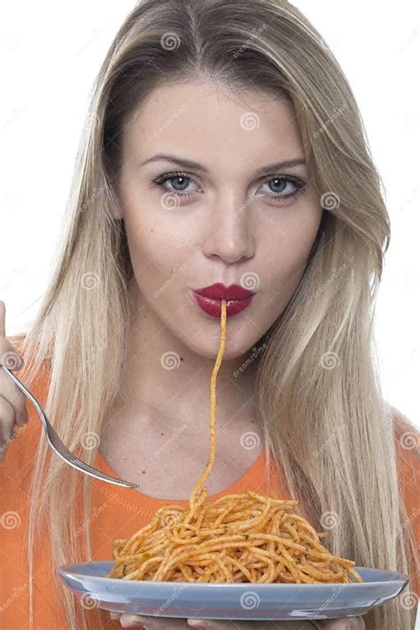 Young Woman Eating Spaghetti Pasta Stock Image Image Of Plate Meal