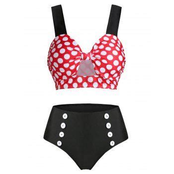 Off Polka Dot Print Knotted Padded Bikini Set In Red Dresslily