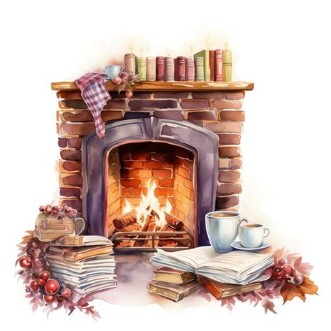 Premium AI Image Beautiful Cozy Fireplace Scene With Cocoa And Books