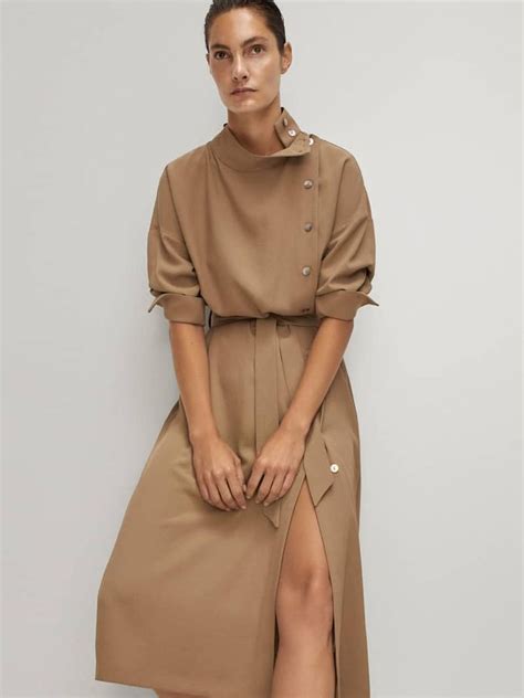 Buttoned High Neck Dress With Belt Women Massimo Dutti Kleidung