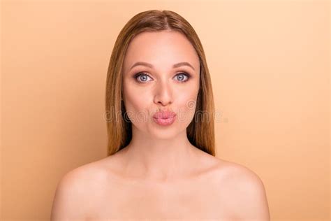 Close Up Portrait Of Her She Nice Attractive Lovely Sweet Straight Haired Naked Feminine Girl