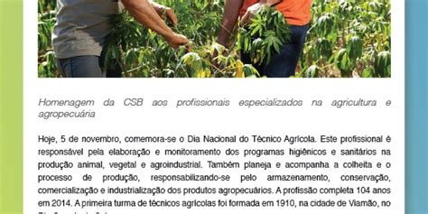 5 de Novembro Dia Nacional do Técnico Agrícola CSB