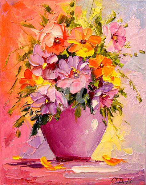 A Bouquet Of Flowers In A Vase Painting By Olha Artmajeur