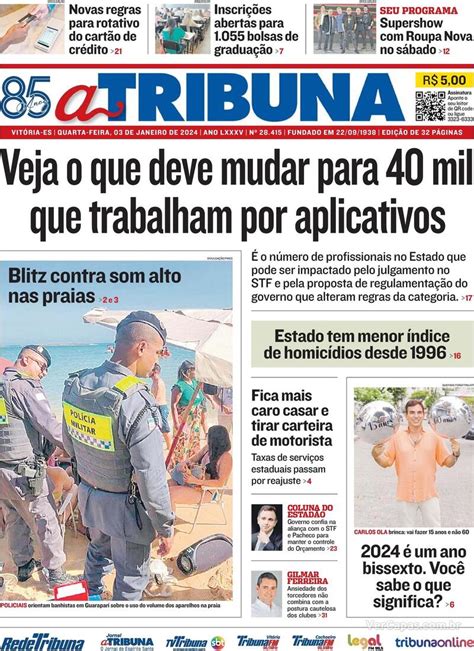 Capa A Tribuna Edição Quarta 3 de Janeiro de 2024