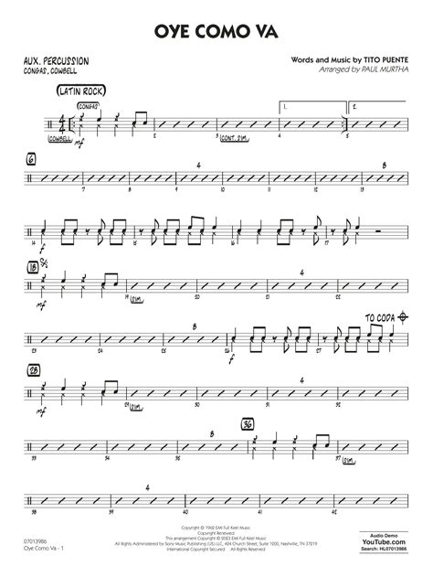 Oye Como Va Arr Paul Murtha Aux Percussion By Tito Puente Sheet Music For Jazz Ensemble At