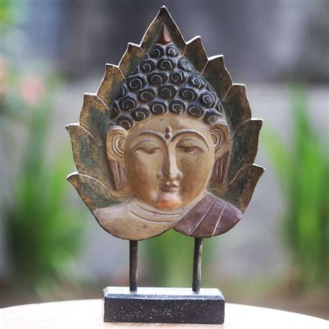 Wood sculpture, 'Buddha Leaf'