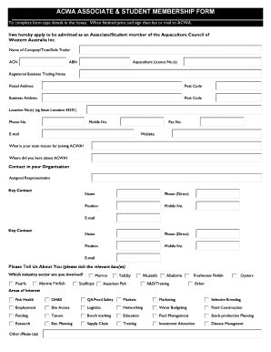 Fillable Online Acwa Associate Student Membership Form Fax Email