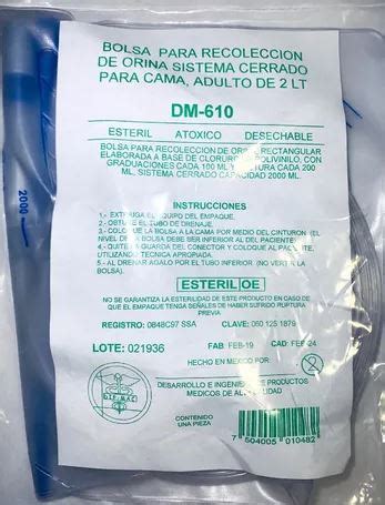 Bolsa Recolectora Orina Litros Para Cama Esteril Dip Mac Alsermedica