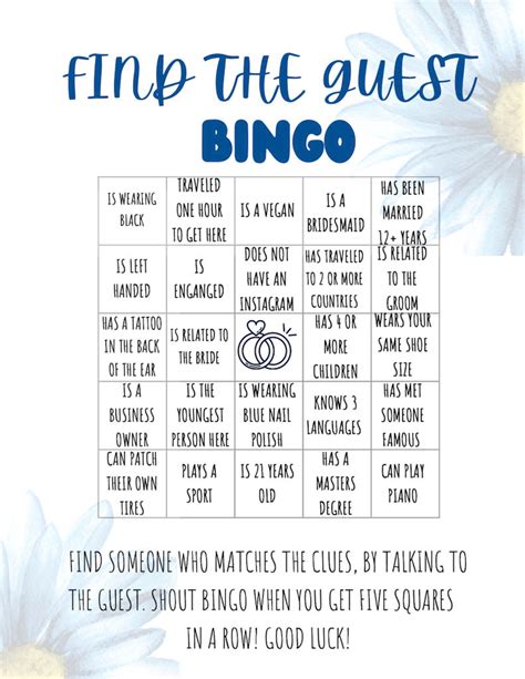 Find The Guest Bingo Printable Bridal Shower Game Icebreaker Fun