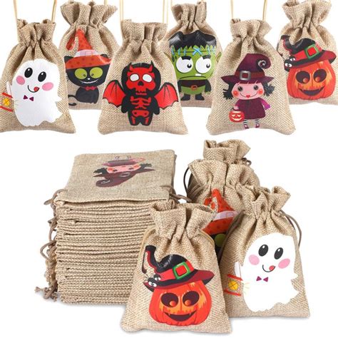 Pack Halloween Burlap Gift Bags With Drawstring Trick Or Treat