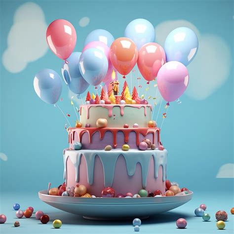 Premium Photo | Photo of birthday cake and balloons