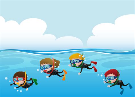 Four kids scuba diving under the ocean 369735 Vector Art at Vecteezy