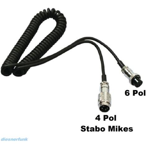 Mikrofonadapter 4pol Stabo Mikes 6pol GDCH Geräte Spiral CB Funk 1 2M