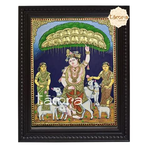 Buy Govardhana Giri Krishna Tanjore Painting From Tamra Handicrafts