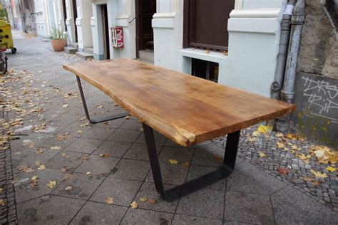 Slab Oak Table Large Solid Oak Tabletop On Steel U Frame Legs 12 Person Rustic Live Edge