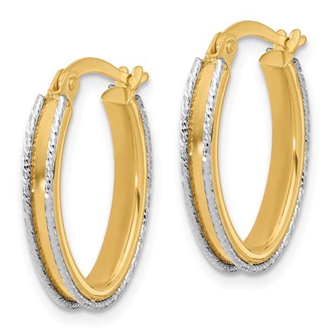 14k Yellow Gold Polished And Diamond Cut Tapered Hoop Earrings 1in Le2582