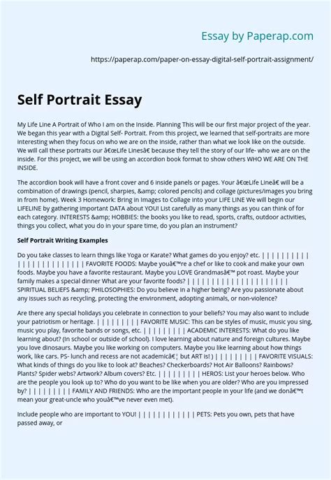 Digital Self Portrait Assignment Free Essay Example