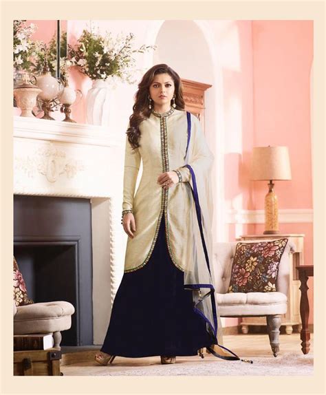 Drashti Dhami Beige Silk Bollywood Suit 78531 Off White Designer