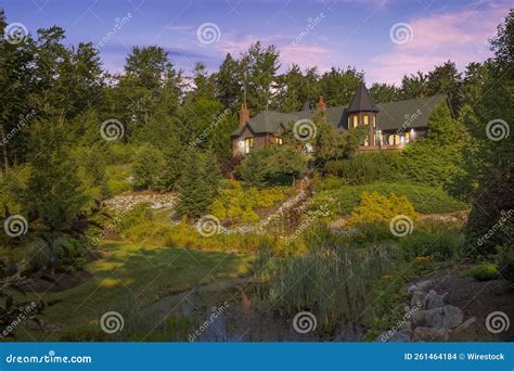 Exterior Shot of a Large Luxurious Mansion Built in the Woods of New Hampshire Stock Photo ...