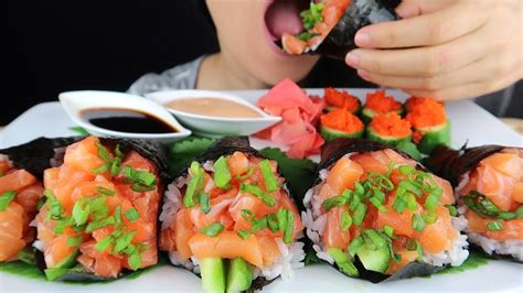 Salmon Sushi Hand Rolls Sushi Cones No Talking Asmr Eating Sounds