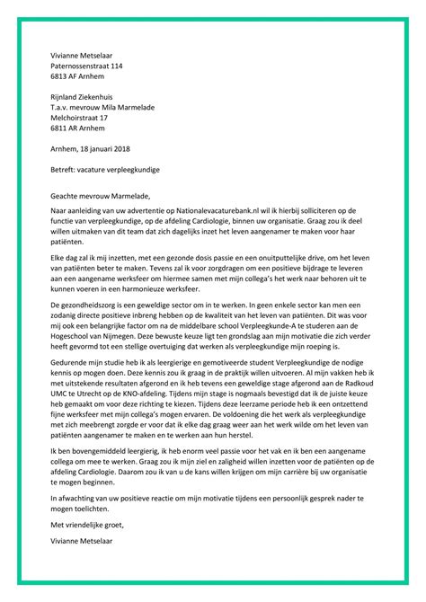 Voorbeeld Motivatiebrief Verpleegkundige Opleiding Sollicitatiebrief