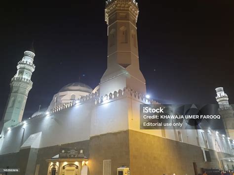 Beautiful Exterior View Of Masjid Quba In Night Lights Stock Photo ...