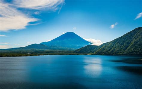 Beautiful Blue Scenery Ocean Mountains Trees Sky Wallpaper Nature