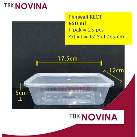 Jual [25pcs] Thinwall 650ml Kotak Per Pack Rectangle Food Container