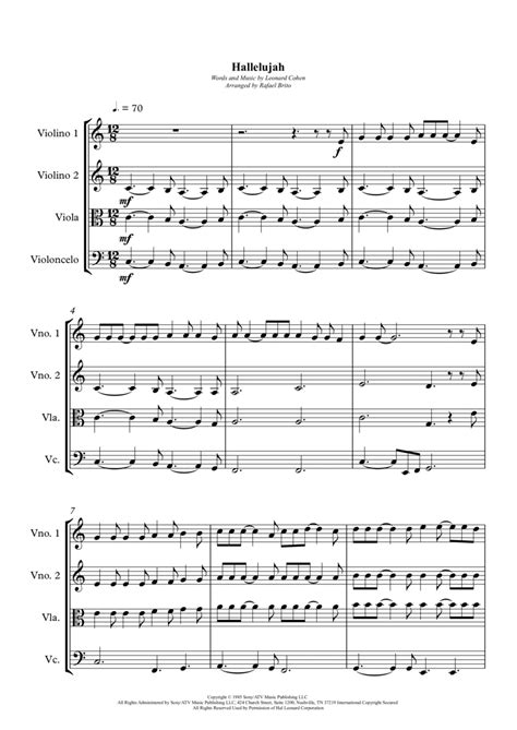 Hallelujah Arr Rafael Brito By Lee DeWyze Sheet Music For String