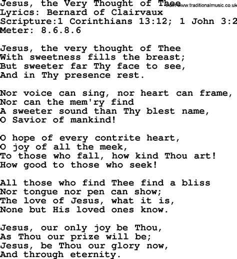 Good Old Hymns Jesus The Very Thought Of Thee Lyrics Sheetmusic