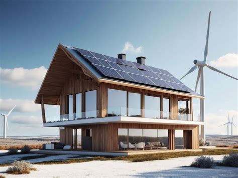 Premium Ai Image Modern Eco House With Solar Panels And Windmills To