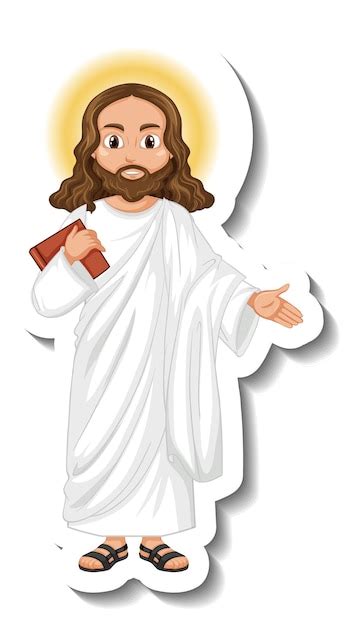 Jezus Christus Stripfiguur Sticker Op Witte Achtergrond Premium Vector