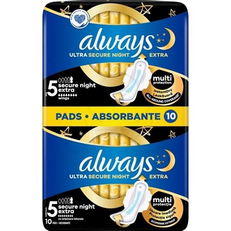 ALWAYS Ultra Secure Night Extra Σερβιέτες με Φτερά Μέγεθος 5 2x5τμχ