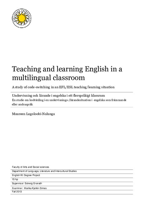 Pdf Teaching And Learning English In A Multilingual Classroom Wu