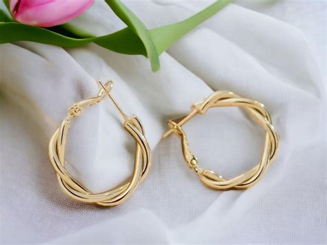 Gold Plated Twist Hoop Earrings Gold Hoop Earrings Elegant Hoop Earrings Gold Huggie Earrings