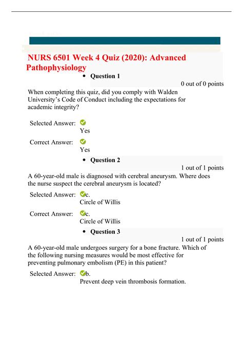 NURS 6501 NURS 6501N Week 4 Quiz 4 Advanced Pathophysiology Latest