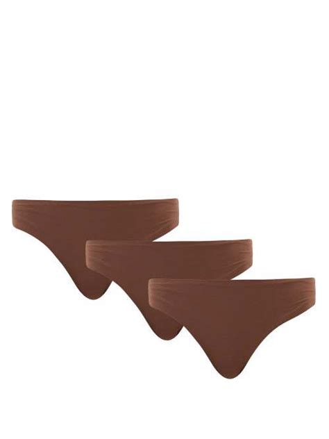 NUBIAN SKIN Pack Of Three Naked Berry Brazilian Briefs Dark Brown Editorialist