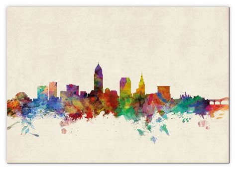 Extra Small Cleveland Ohio Watercolour Skyline Canvas