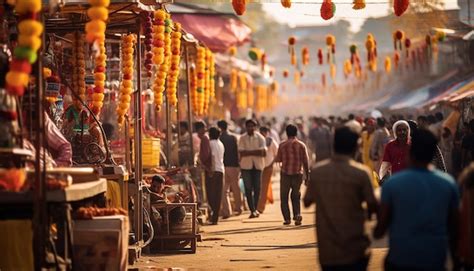 Premium Photo A Bustling Makar Sankranti Fair Scene Focusing On